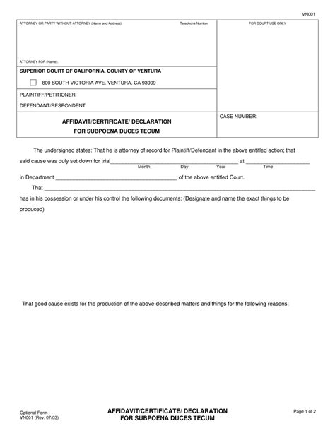 Form VN001 - Fill Out, Sign Online and Download Fillable PDF, County of Ventura, California ...