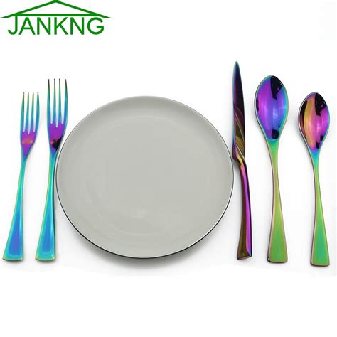 JANKNG 20 Pieces Colorful Rainbow Dinnerware Set Luxury Tableware ...