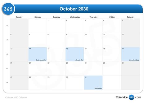 October 2030 Calendar