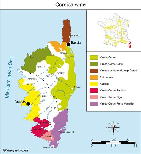 Corsica Map of Vineyards Wine Regions