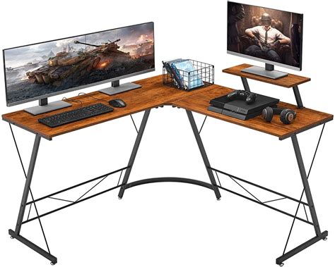 Vintage L-Shaped Desk Gaming w/ Large Monitor Stand in 2021 | L shaped desk, Gaming desk, Corner ...