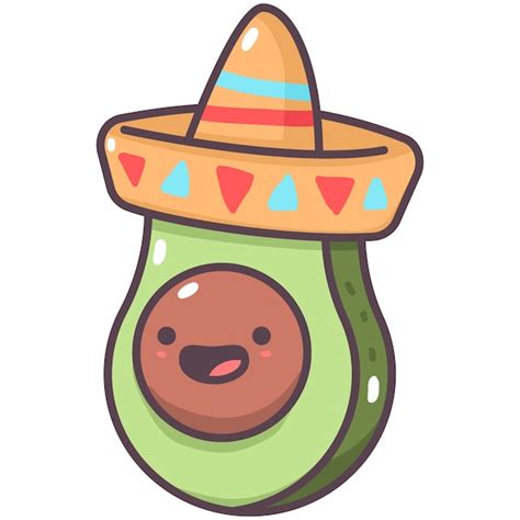 Premium Vector | Cute avocado in mexican hat cartoon fruit character ...