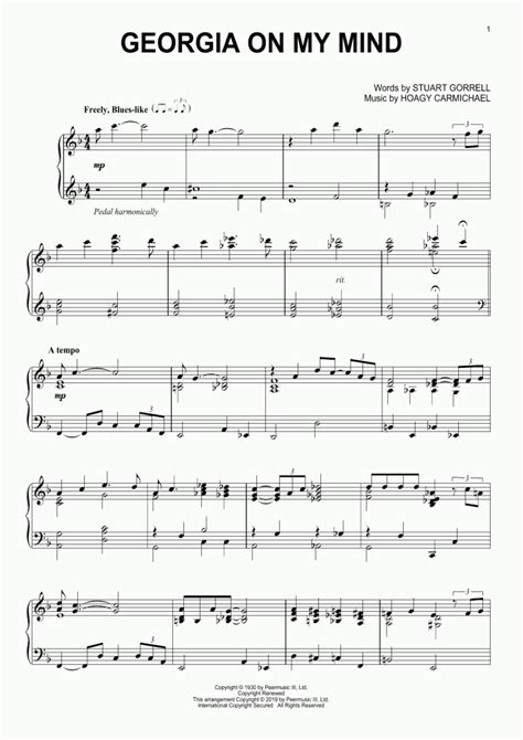 Georgia On My Mind Piano Sheet Music | OnlinePianist