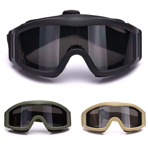 Military Airsoft Tactical Goggles Safety Glasses Combat Goggles 3 Interchangeable Anti Fog ...