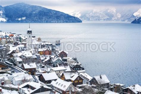 Lake Lucerne in snow winter time, Switzerland - GlobePhotos - royalty free stock images