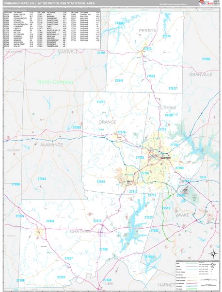 Durham-Chapel Hill, NC Metro Area Wall Map Premium Style by MarketMAPS - MapSales