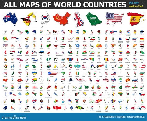 Todos Los Mapas De Países Y Banderas Del Mundo . Colección De Formas De Esquema Del Mapa ...