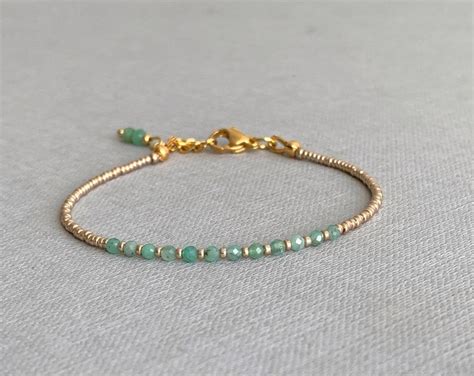 Bracelet Emerald and Seed Beads, Ultra Skinny Gem Bracelet, Birthstone May Gift - Etsy