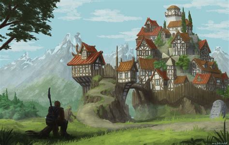 village on a rock by maddendd | Art, Concept art, Art inspiration