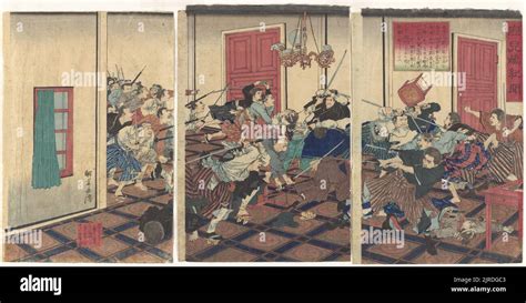 Samurai fighting, Satsuma rebellion, circa 1877, Tokyo, by Tsukioka ...