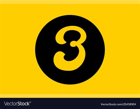 Yellow number 3 logo icon design with black circle