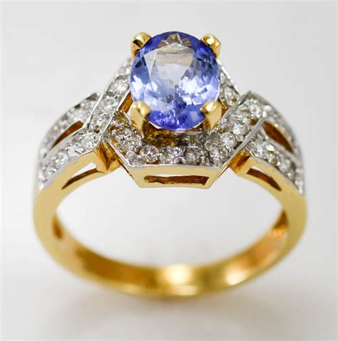 18k Yellow Gold Tanzanite & Diamond Ring 2.50tcw - Size 8.75 ...