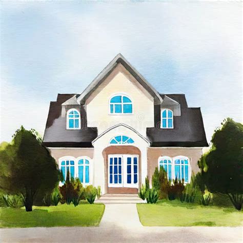 Watercolor of House on the Hill Stock Illustration - Illustration of imagine, architecture ...