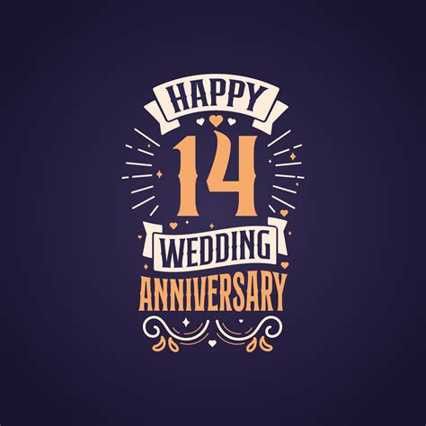 Happy 14th wedding anniversary quote lettering design. 14 years anniversary celebration ...