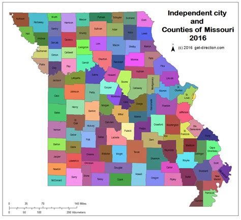 Map of Independent city and Counties of Missouri