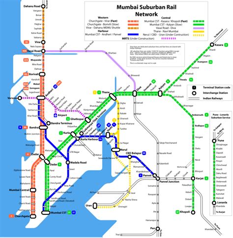 Mappa di Suburban Railway di Mumbai, India