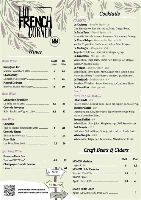 Menu | The French Corner