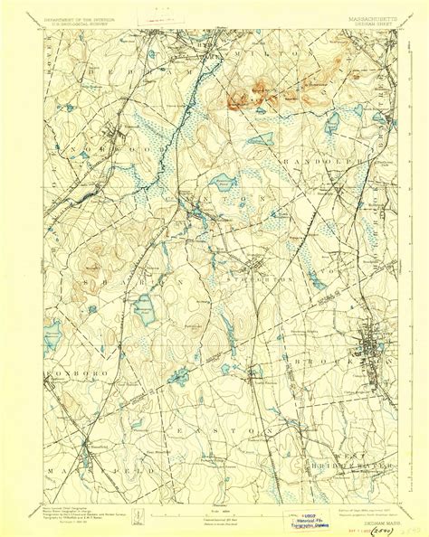 Dedham, Massachusetts 1894 (1927) USGS Old Topo Map Reprint 15x15 MA ...