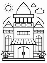 Fun Coloring Page Illustration Of A Shopping Mall With Storefronts  sketch template