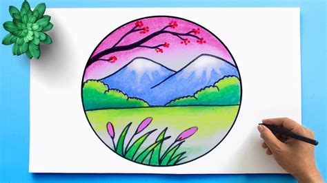 Easy Scenery Drawing | Colorful landscape to draw - YouTube