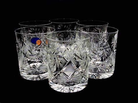 Set of 6 Russian Cut Crystal Rocks glasses/tumblers for