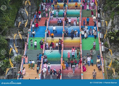 Tourists Ascend the Colorful Stairs of the Batu Caves Editorial Photo ...