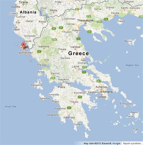 Corfu on Map of Greece