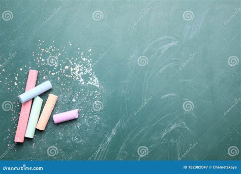 Pieces of Color Chalk on Greenboard. Space for Text Stock Image - Image of color, copy: 182002047