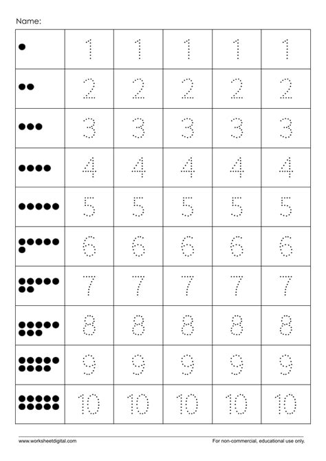 Trace Number 1 - 10 - Worksheet Digital