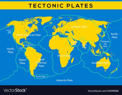 Tectonic plate earth map continental ocean Vector Image