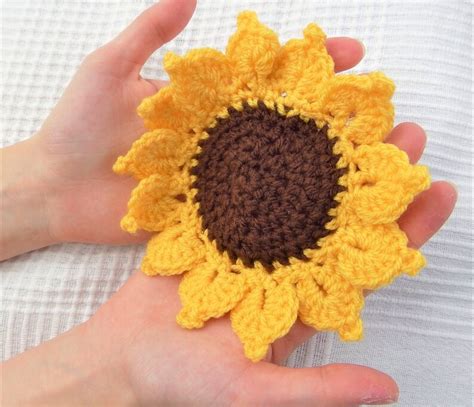 Crochet Sunflower Coaster Crochet Drink Coasters Flower | Etsy