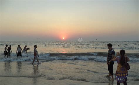 Sunset, Calangute Beach, Goa, India Editorial Stock Photo - Image of ...