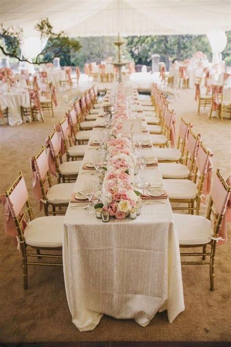 Dusty Rose Gold Wedding Table Settings | Long table wedding, Beach wedding inspiration, Wedding ...