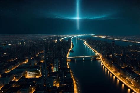 Premium AI Image | The city at night blue sky