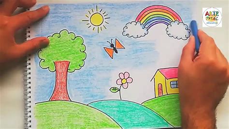 Pintando un paisaje natural con crayolas - Para niños - YouTube