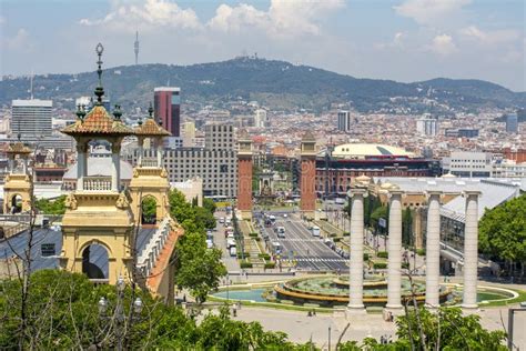 Barcelona Cityscape from Montjuic Hill, Spain Stock Photo - Image of ...