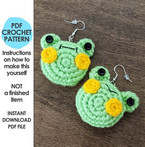 Froggy Earrings Crochet Pattern, Crochet Frog, Crochet Earrings, Crochet Jewelry, Froggie - Etsy ...