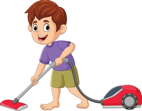 Cartoon little boy using a vacuum cleaner 8733554 Vector Art at Vecteezy