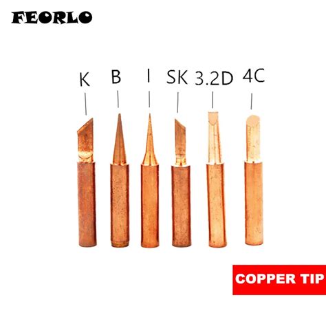 FEORLO 6pcs/Lot 900M T Electric Solder Iron Tips Copper Soldering Tips K B I SK 3.2D 4C Repair ...