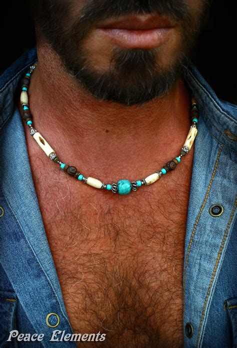 Bohemian necklace for men / Mens beaded necklace / turquoise necklace for men / gift for dad ...