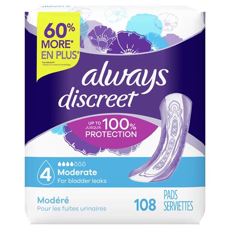 Always Discreet Incontinence Pads for Women, Moderate Absorbency, 108 ...