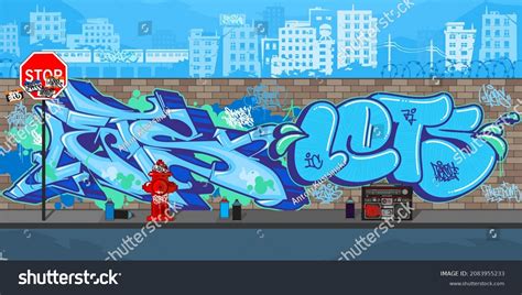 Colorful Blue Outdoor Urban Streetart Graffiti Stock Vector (Royalty Free) 2083955233 | Shutterstock