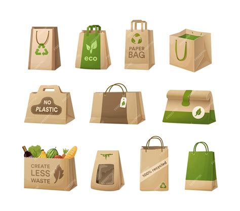 Premium Vector | Set recycling paper bags cardboard for carrying with ...