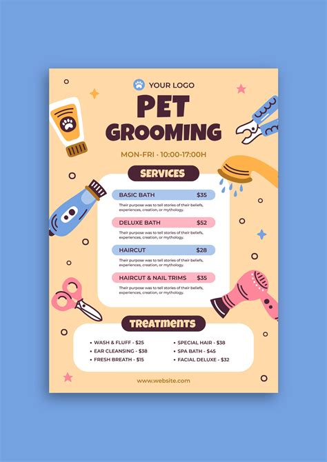 Customize this Linear Doodle Pet Grooming Services Flyer template online