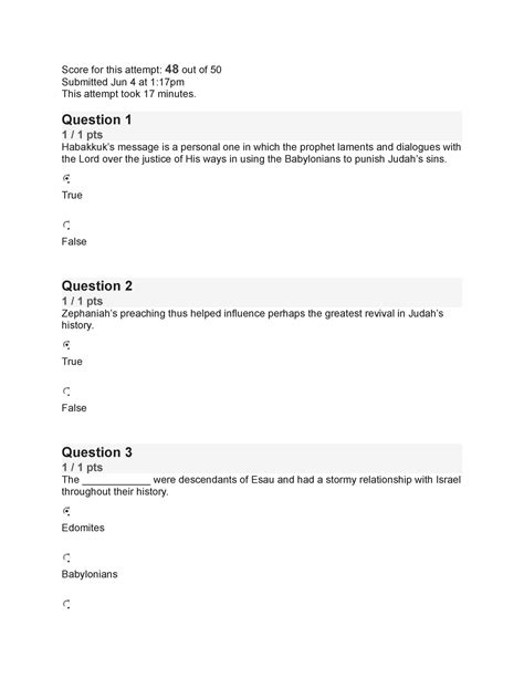 The Old Testament books of Prophecy quiz - Score for this attempt ...