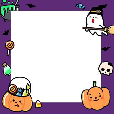 Halloween concept.purple cute card with square frame .minimal cartoon ...