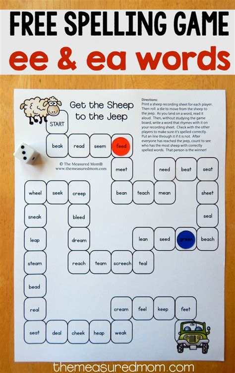 Spelling game for ee and ea words - The Measured Mom