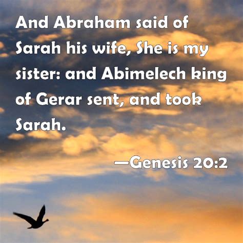 Genesis 20:2 And Abraham said of Sarah his wife, She is my sister: and ...