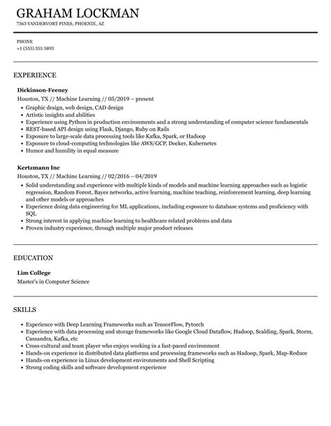 Machine Learning Resume Samples | Velvet Jobs