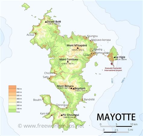 Mayotte Map, Geographical features of Mayotte of the Caribbean - Freeworldmaps.net